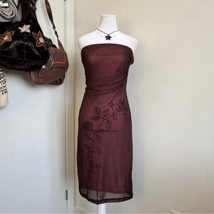 Y2K Beaded floral strapless mesh overlay formal dress